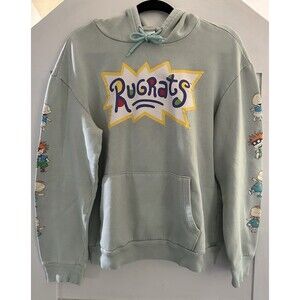 Rugrats Nickelodeon Hoodie Aqua Green Sweatshirt Hoodie Kangaroo Pocket Size L